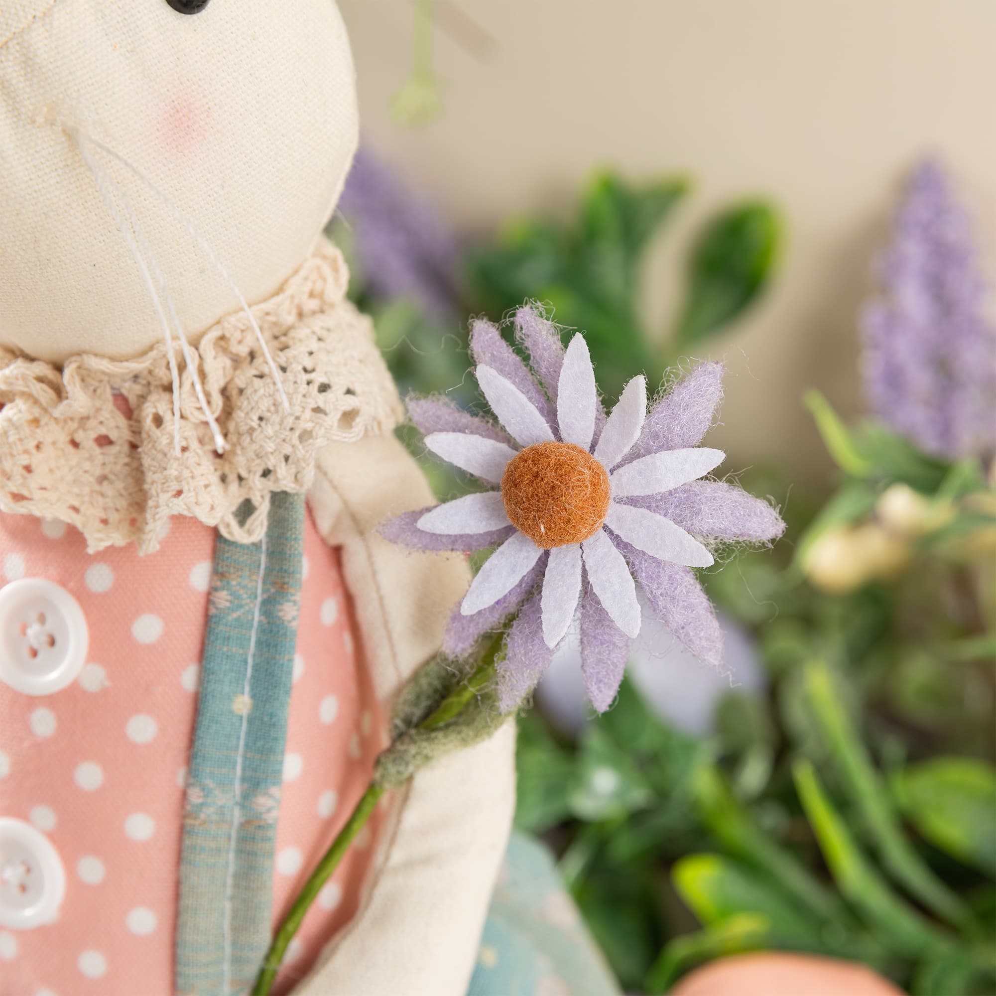 Glitzhome® 29.5" Easter Fabric Girl Bunny with Dangling Legs Figurine